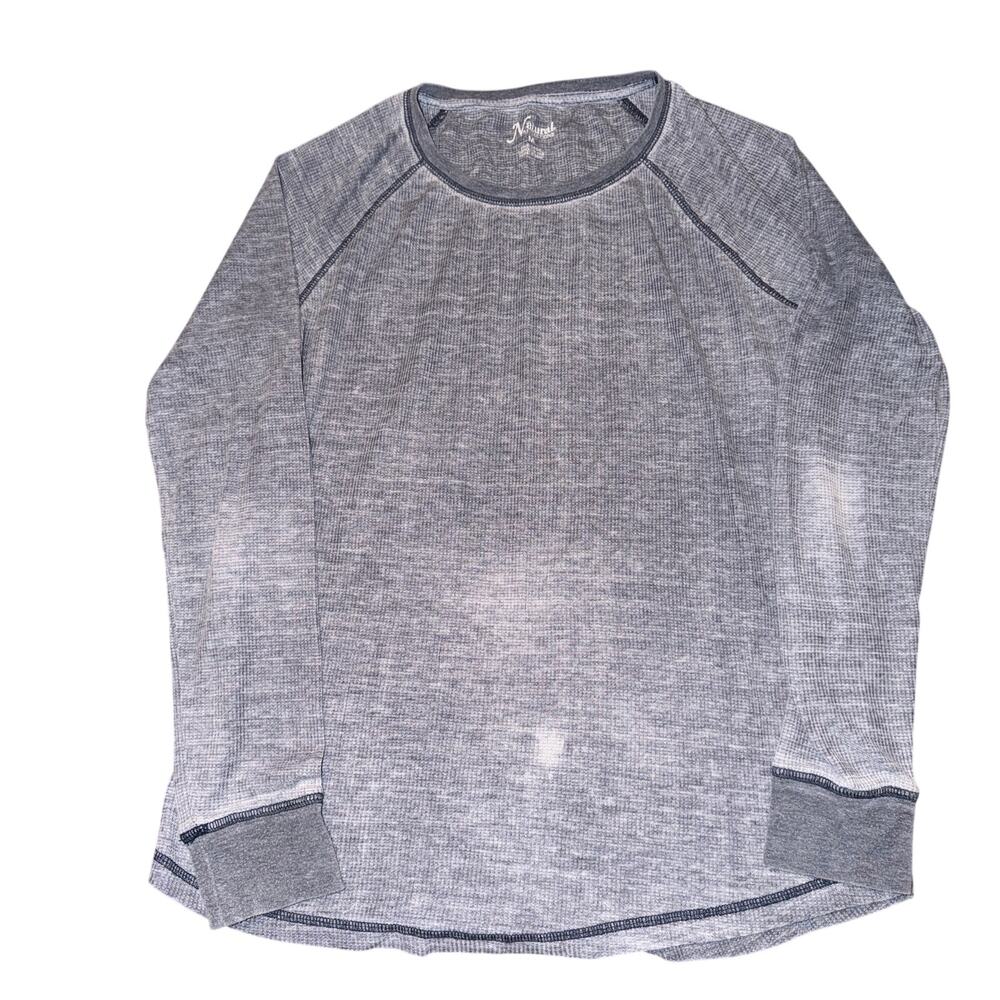 Natural Reflections Waffle Knit Long Sleeve Shirt Women’s Size M Blue Distressed